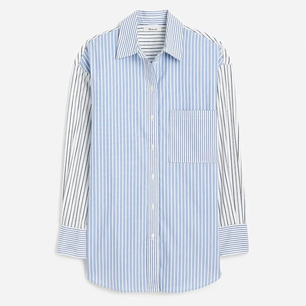 NWT MADEWELL Poplin Oversized Button-Up Shirt in Light Blue And White Stripe - Picture 2 of 7